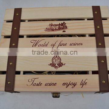 Custom Logo and Color Pine Wooden Six Wine Packaging Box,wine Gift Boxes