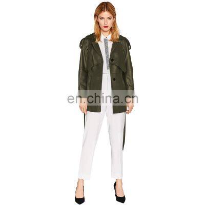 Army Green Lambskin Genuine Leather Motorcycle BlazarJacket With Belt for Women photo-3