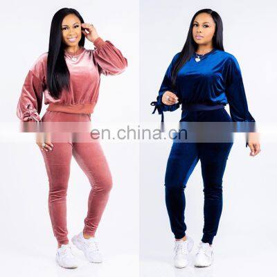 Wholesale Customized Women's Suits European and American Women's Long-sleeved T-shirt Tight Trousers Casual Suit photo-5