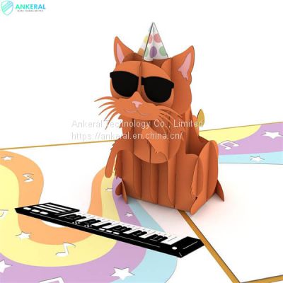 Cheap Price Party Cat 3D Pop-up Card High Quality Cat Design Birthday Pop-up Card for Kids