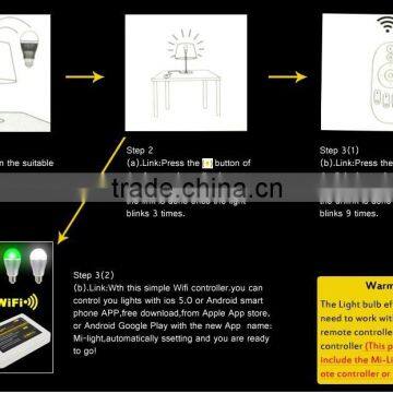 50000 Hours Lifespan 9W RGBW Mi.light E27 WiFi LED Bulb 6000-6500K Color Temperature Adjustable With Free Remote Android IOS APP