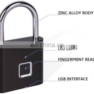 Wholesale Low Price Portable USB Rechargeable IP65 Waterproof Zinc Alloy Smart Biometric Keyless Fingerprint Padlock for Luggage photo-2
