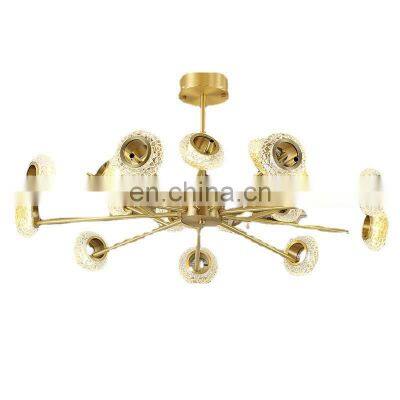 Modern LED Chandelier Copper Glass Luxury Pendant Lamp Simple Living Room Bedroom Ceiling Hanging Light