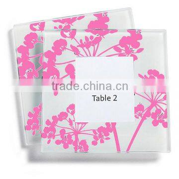 Square silk screen printed pink photo insert coaster glass photo coaster