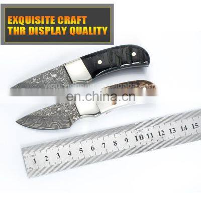 Hot Sales Damascus Hunting Camping Knife With Antler Handle Black ox Horn Handle photo-2
