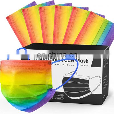 Adult Colorful Breathable Gradient Rainbow Non-woven Face Masks 3 Ply Rainbow Colors Disposable Face Masks