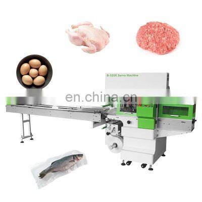 Automatic Horizontal Meat Food Dumpling Pie Fish Jerky Egg Pizza Wrapper Whole Chicken Pack Machine With Tray