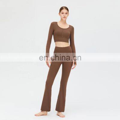 New Arrival Wide Leg Flared Leggings Back Pockets High Waist Hip Lifting Yoga Leggings