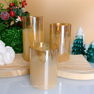Wholesale Hot Selling Simulation Flame Candle Set Electroplated Gold Amber Glass LED Candle With Remote Control photo-3