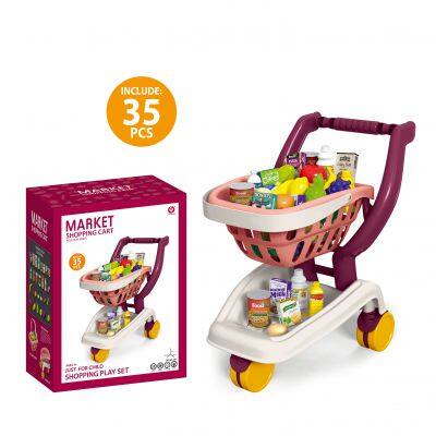 Supermarket Play Set with Plastic Shopping Trolley Cart