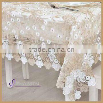 TL003A 120 inch round fancy embroidery lace table overlays for weddings