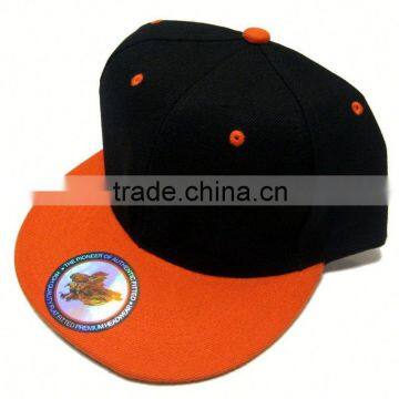 Wool Blend Snapback Two-Tone Snap Back Hat Baseball Cap-Black Orange