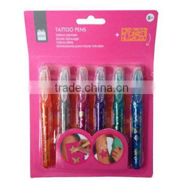 EN71 And ASTM testing passed 6pcs Glitter Tattoo Pens