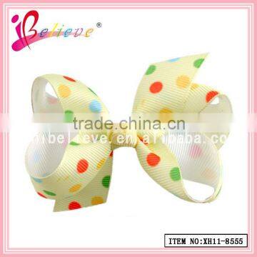 Dot printed grosgrain make ribbon bow hair clip,3" teenage hair bows