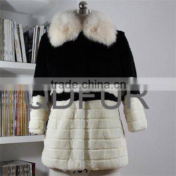 QD70544 Womens Clothing Snow White Rex Rabbit Fur Coat With Fox Fur Collar Alibaba Website