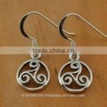 Round Triskle Triple Spiral Silver Earrings, ep148