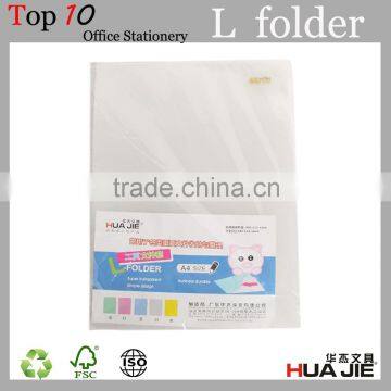 Customized PP Presentation sheet clear L shape plastic file folder for Office filing document