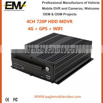 HD 4 Ch 720P AHD HDD Mobile DVR with 4G WIFI GPS G-Sensor