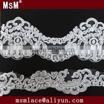 2015 new design wholesale white corded tulle lace / bridal lace trim