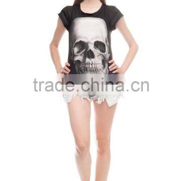 China Supplier Hot Sale Custom 3D Printing Skull Black Branded Woman T-shirt photo-4
