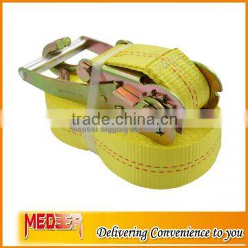 Hard material aluminium handle 2inch ratchet style tie down/2" Tie Down Webbing polyester yellow webbing J hook