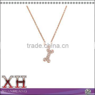 14K Rose Goldplated Cubic Zirconia Pave Bone Pendant Necklace