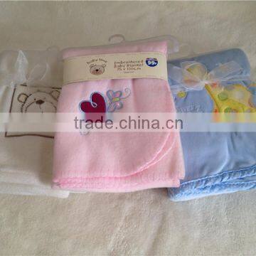 High quality embroidered baby microfleece blanket 75x100cm with many colors factory directly low price