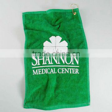 green printed cotton velour golf towel