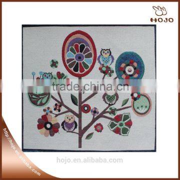square pillow material round flower with owl pattern cotton fabric sectional sofa cushion cover hand bag material