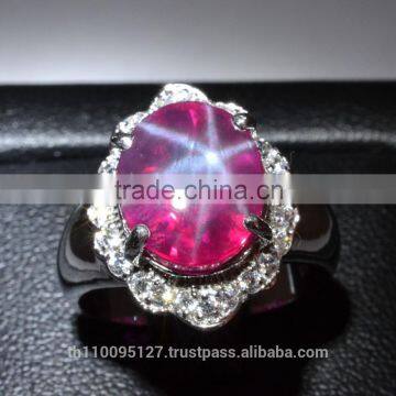 12x10 MM Ruby Star Sapphire Ring Lab-Created Sterling Silver 92.5 Size 7.5
