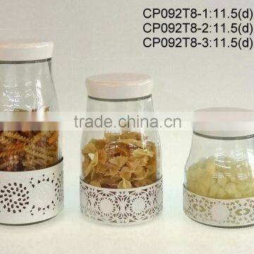 CP092T8 round glass jar with metal casing