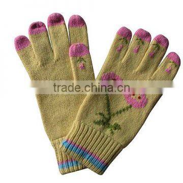 100% acrylic knitted jacquard cheap knit magic gloves