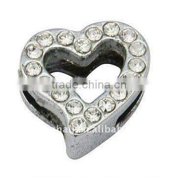 Alloy Rhinestone Slide Charms, Heart, Nickel Color, 12.6x12x5.4mm, hole: 1.8x8mm(ALRI-Q138-N)