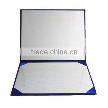 Navy Blue Leather Certificate Holder Four Satin Corners One Moire Fabric-Tent Style photo-2