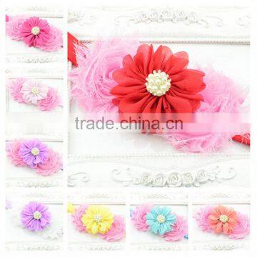 Pretty Chiffon Pearl Flowers Top Baby Headband Cute Girls Princess Stretch Headband