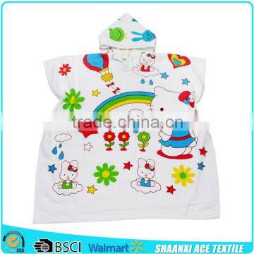 100% Cotton Terry Velour Voyage Image Printing Children Hooded Towelling Poncho photo-3