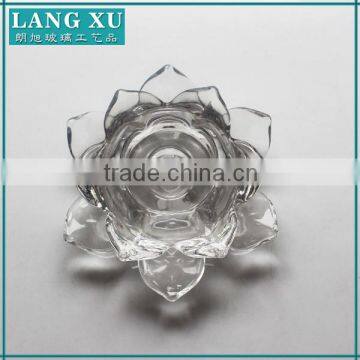 Large Clear Crystal Glass Lotus Flower Of Luck Candle Holder Mediation Gift