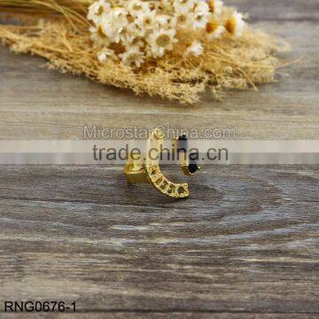 2 Set Brand Hollow With Black Crystal Punk Ring photo-2