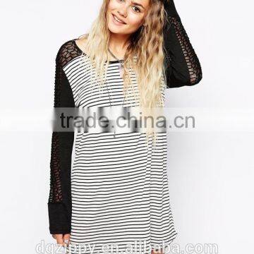 Elements Stripe Fashion Women Tunic With Lace Contrast photo-2
