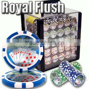 Royal Flush Casino Sticker ABS Poker Chip Set with Acrylic Case - 1000 Piece