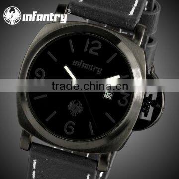 INFANTRY Fashion Black Men's Date Quartz Casual Leather Watch