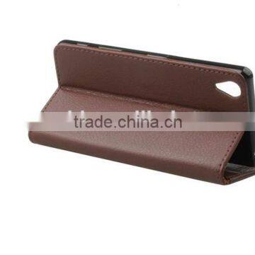 New Product PU Leather Classic Book Folio Case for Sony C6 With Card Slot and Stand