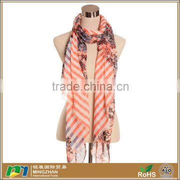 Fashion Cute Colorful Striped Floral Printing Twill Women Scarves For Sale