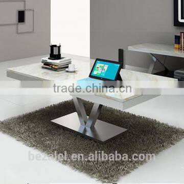 Glass Top Stainless Steel V-shape Foot Tea Table