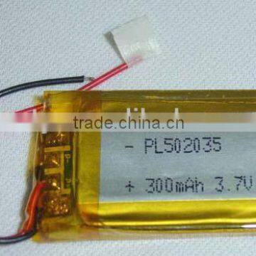 Hot sale!!! 3.7V li-polymer battery 502035 300mah rechargeable battery