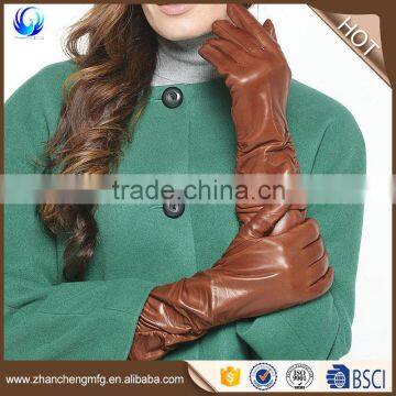 Elegant women sheepskin dress long leather gloves with high quality