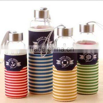 300ml glass sport water bottle with lid and wrapper