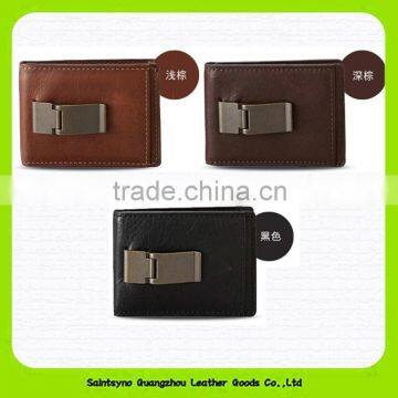 15648 Customized leather money clip stainless metal magic man wallet