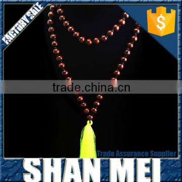 Fashion necklace double layer wood beads chain necklace with fluorescent green tassel