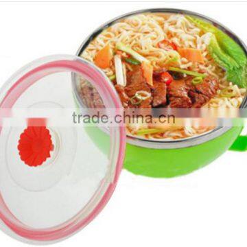 15cm Insulated Stainless Steel Instant Noodle Soup Bowl With Clear Lid